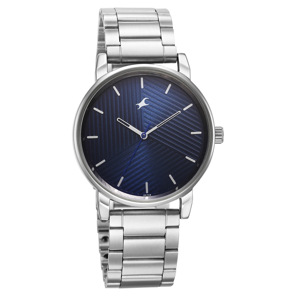 Fastrack Stunners Blue Dial Metal Strap Watch for Guys (3278SM03)