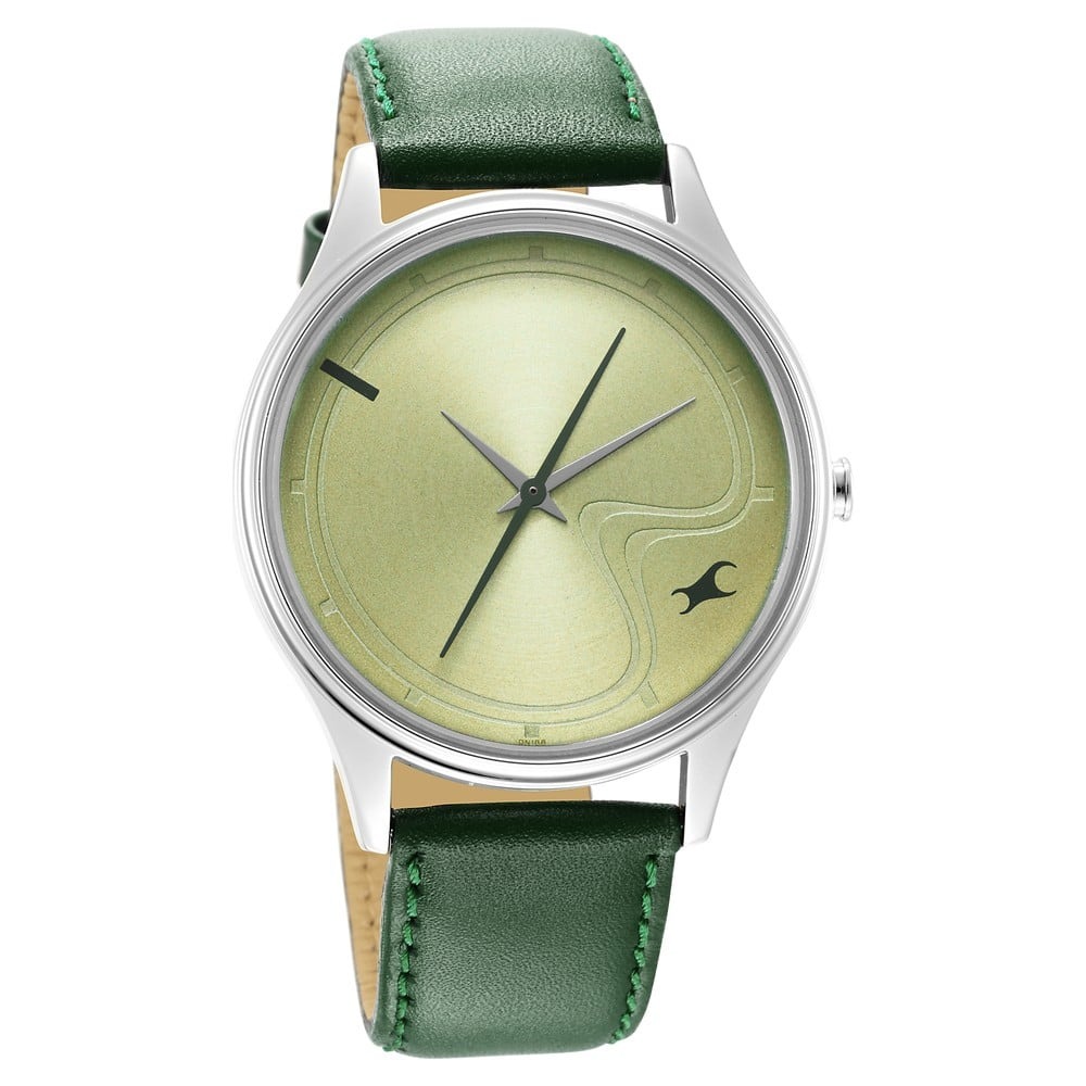 Fastrack Stunners Green Dial Leather Strap Watch for Guys (3090SL02)