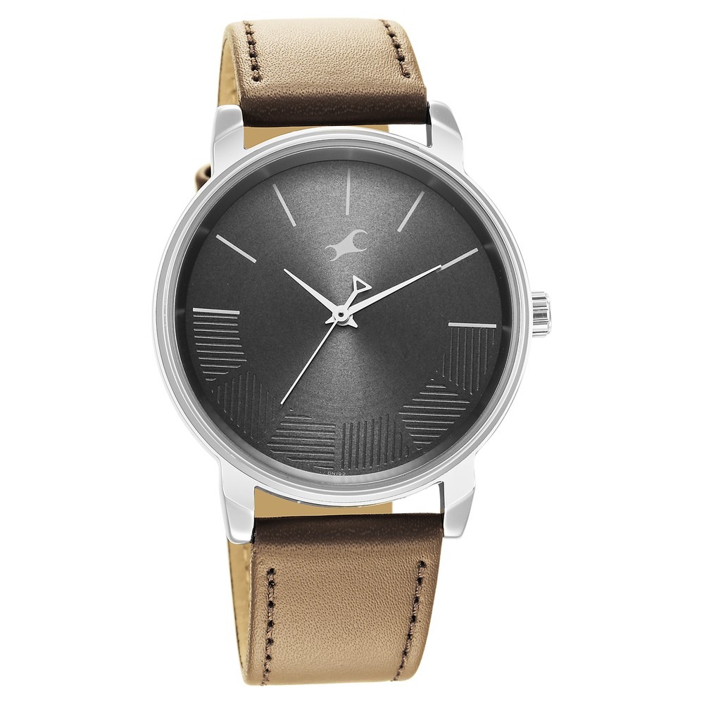 Fastrack Stunners Quartz Analog Grey Dial Brown Leather Strap Watch For Guys (3291SL01)